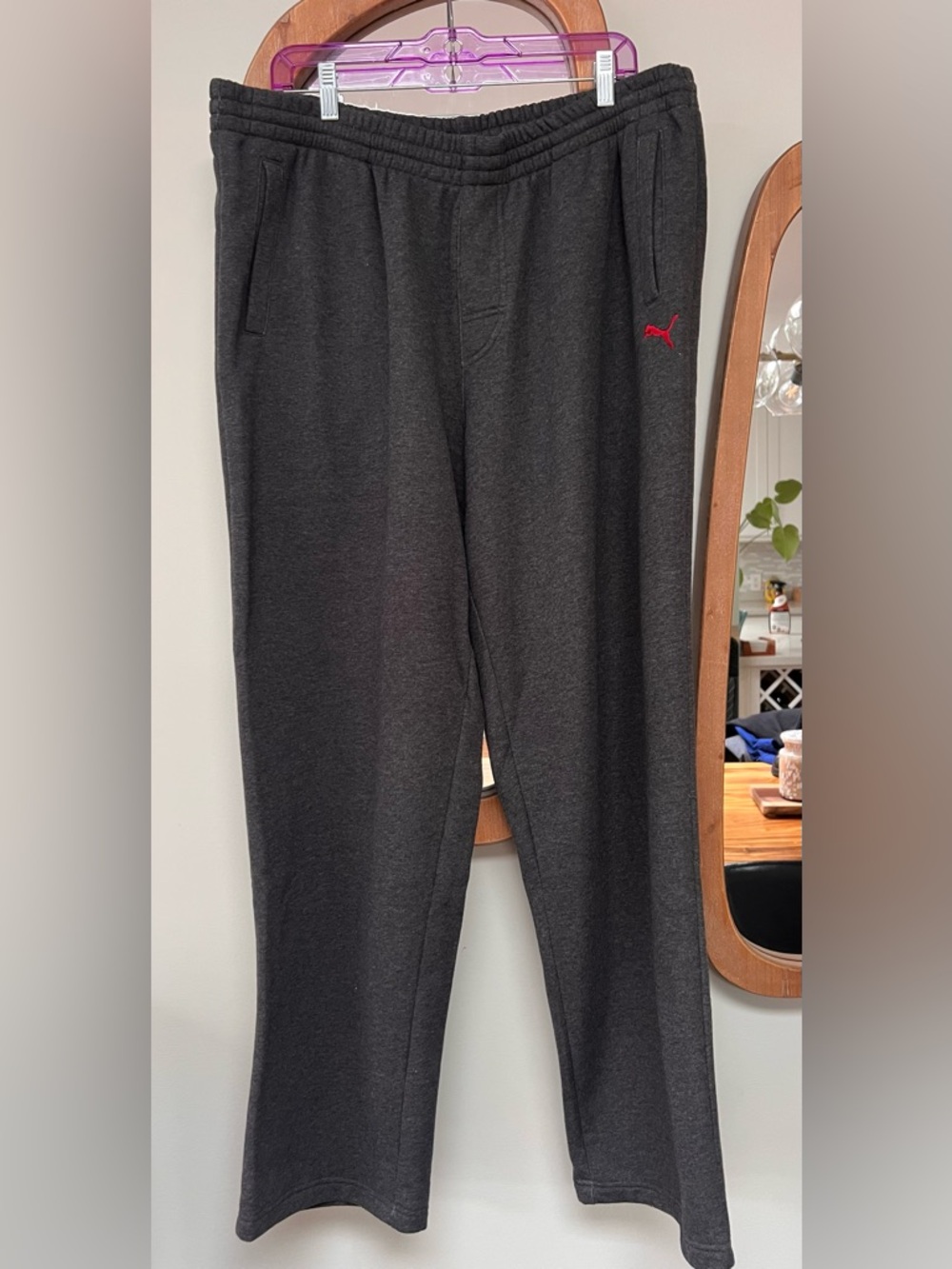 Puma Men's Charcoal Sweatpants with Red Logo